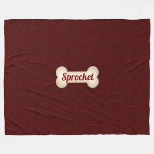 Hund Bone med Maroon Red och Hund Namn Fleecefilt