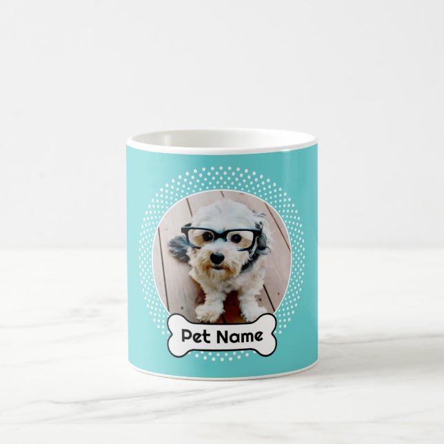 Hund Bone och Blue Polka Dot Pet Photo Ram Kaffemugg (Center)
