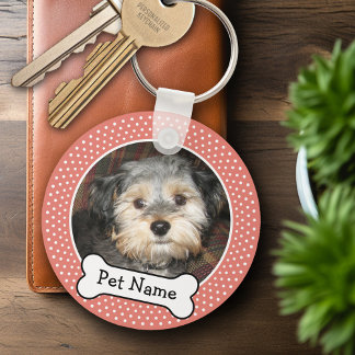 Hund Bone och Coral Polka Dot Pet Photo Ram Nyckelring