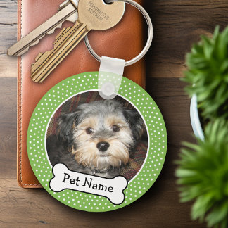 Hund Bone och Polka Dot Pet Photo Ram Nyckelring