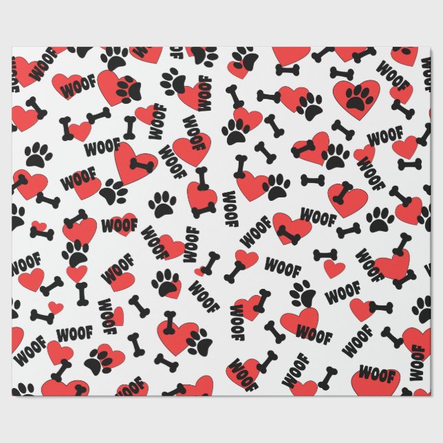 Hund Bones Heart och Woofs Mönster Presentpapper (Seam)