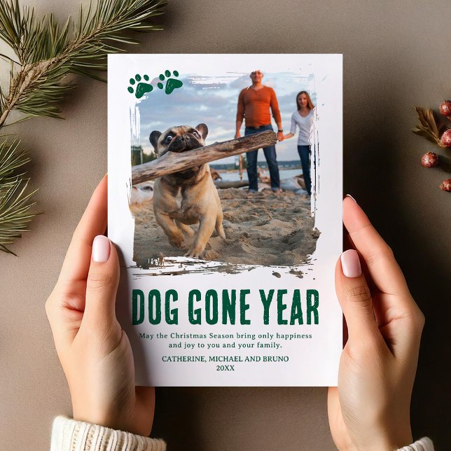Hund Borta året Grönt Fotojul Julkort (Skapare uppladdad)