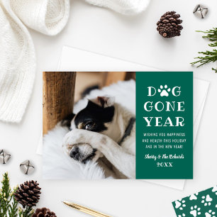 Hund Borta Year Funny Grönt Pet Photo Julkort