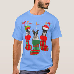 Hund Boston Terrier-julsocklar Funny Julafton Paja T Shirt