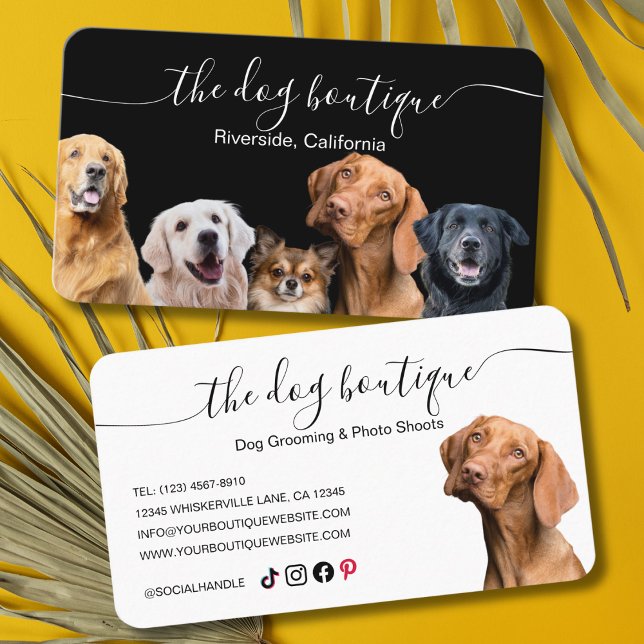 Hund Boutique Affärskort Svart och Vitt Visitkort (dog grooming business card)