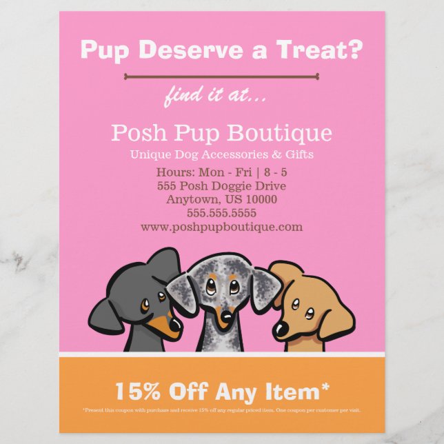 Hund Boutique köpte tre Valper Rosa Coupon Ad. Reklamblad (Framsidan)