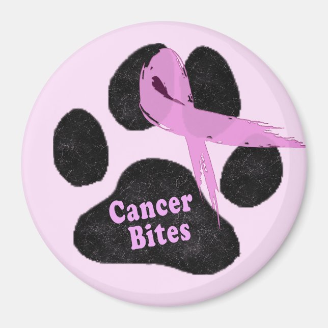 Hund Breast Cancer Bita Hund Tass och Rosa Ribbon Magnet (Framsidan)