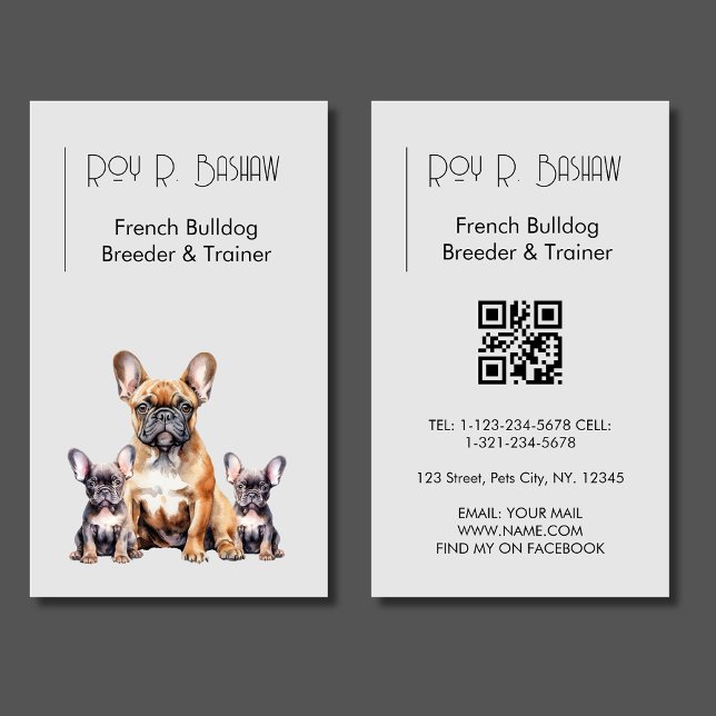 Hund Breeder Trainer Fransk Bulldog QR Code Hund Visitkort (Skapare uppladdad)