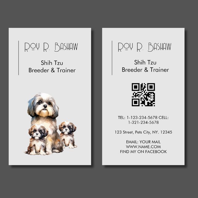 Hund Breeder Trainer Shih Tzu Pet QR Code Hund Visitkort (Skapare uppladdad)