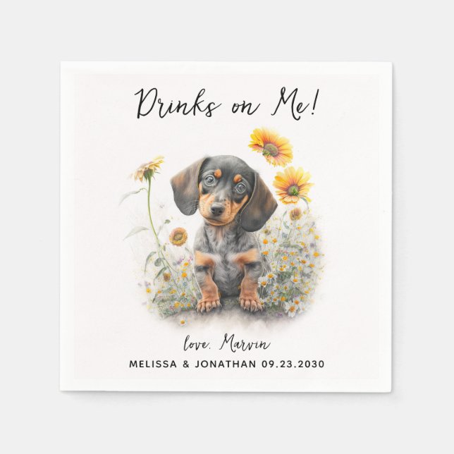 Hund Bröllop Cocktail Pappersservett (Framsidan)