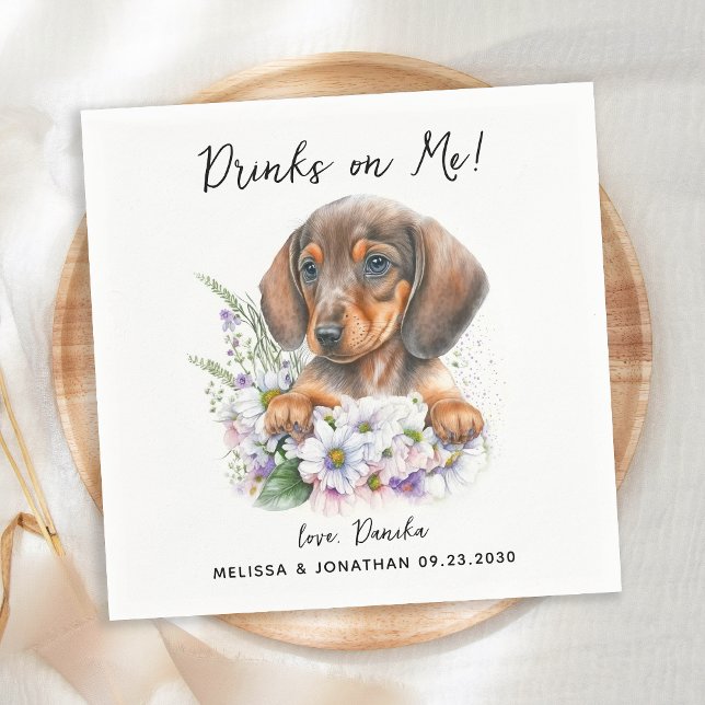 Hund Bröllop Personlig Dachshund Cocktail Pappersservett (Skapare uppladdad)