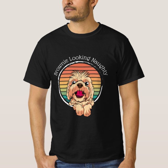 Hund Brownie Tittar Naughty T Shirt (Framsida)