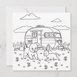 Hund, Bunny och Camp | Färgsida för barn Camping