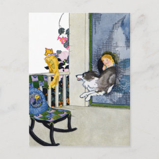 Hund Busts Skärm Door to Get Cat Vykort