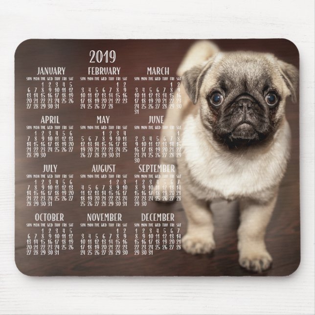 Hund Calendar 2019 Mouse Pad Cute Puppy Musmatta (Framsidan)