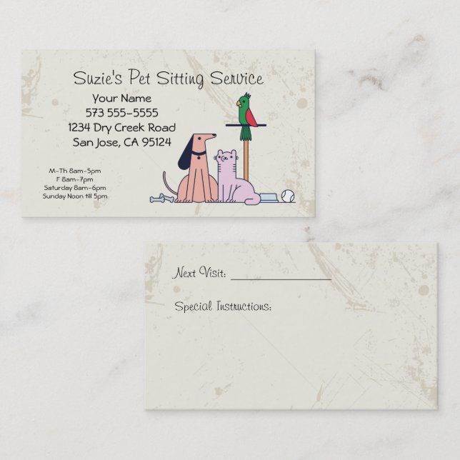 Hund Cat Bird Pet Sitta Service Affärskort Visitkort (Fram/baksida)