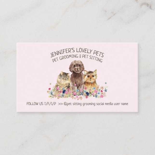 Hund Cat Grooming-barnvakten Visitkort (Framsida)