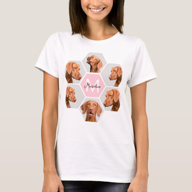 Hund Cat Pet Photo Collage Anpassningsbar Monogram T Shirt (Framsida)