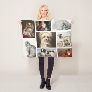 Hund Cat Pets 8 Photo Porträtt Collage Keepsak Fleecefilt