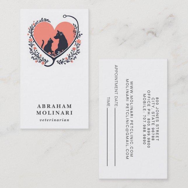 Hund Cat Stethoscope Logotyp Veterinär Möte Visitkort (Fram/baksida)