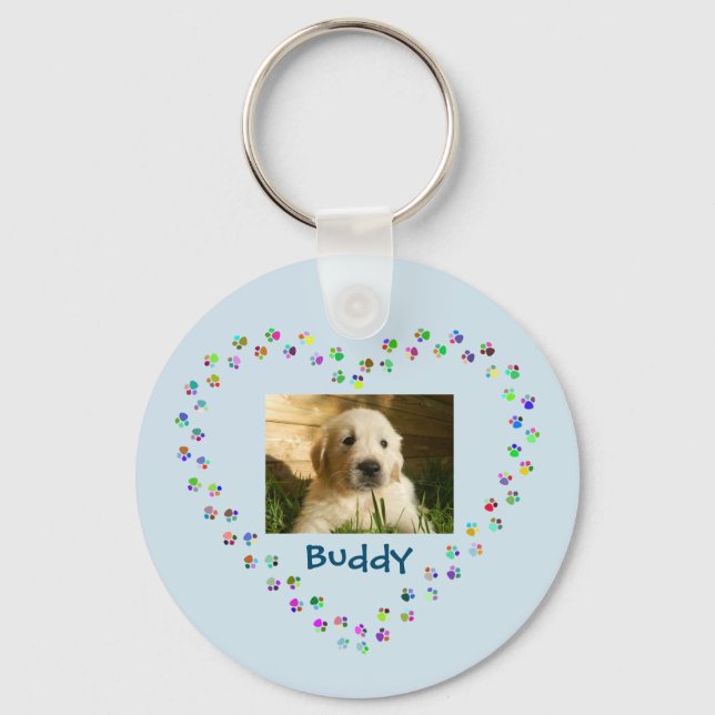 Hund Cat Tass avtryck Heart Pet Photo Nyckelring (Framsida)