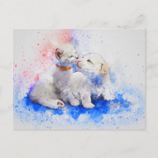 Hund Cat Watercolor Kärlek Cuteness Vykort