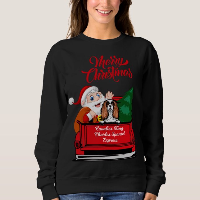 Hund Cavalier Kung Charles Spain Santa Red Lastbil T Shirt (Framsida)