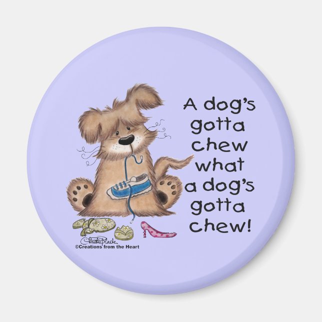 Hund Chews Shoes Magnet (Framsidan)