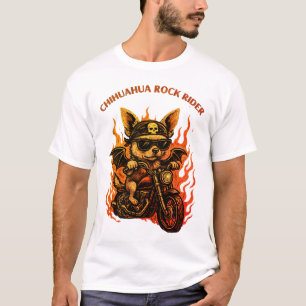 Hund Chihuahua Biker på motorcykel med flamma T Shirt