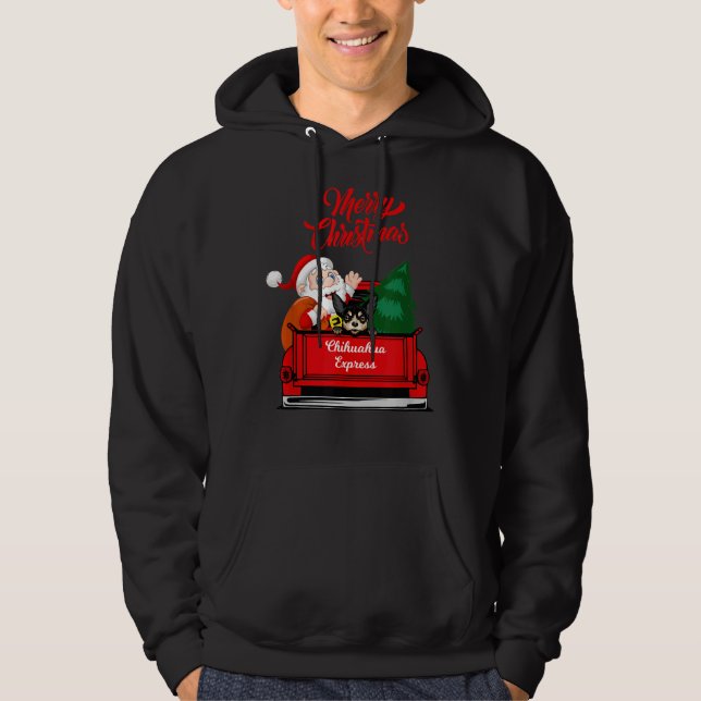 Hund Chihuahua med Jultomten på röd Pickup Hoodie (Framsida)