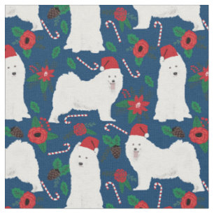 hund christmas blommigt navy blue tyg