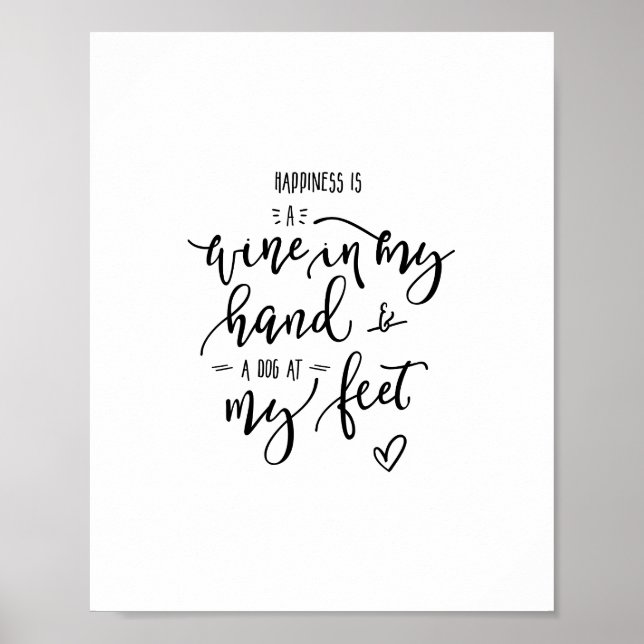 Hund Citat Vin Modern Art Hand Lettered Typography Poster (Framsidan)