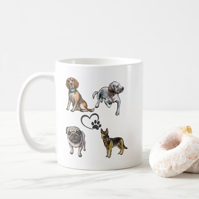 Hund Collage Coffee Mugg - Tass & Heart Design! (Med munk)