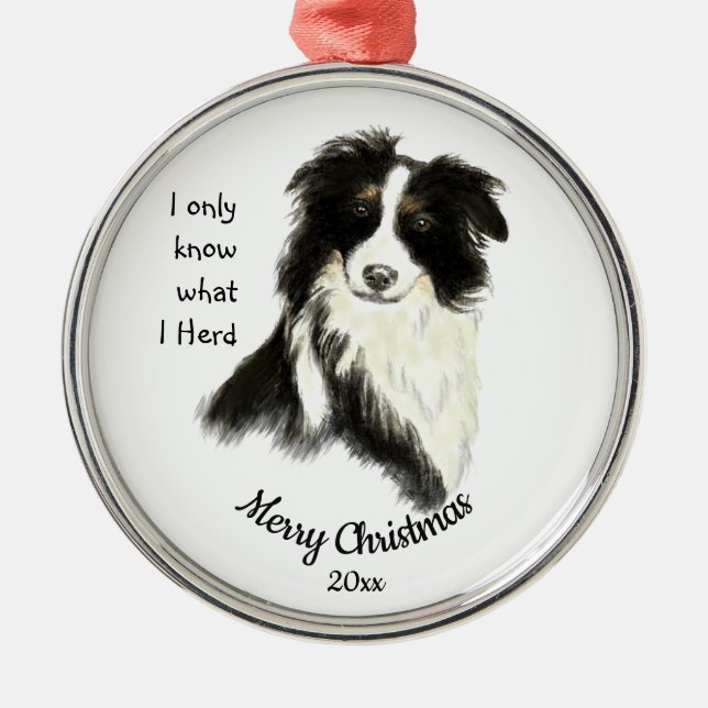 Hund Collie-offert för Gräns Watercolor Julgransprydnad Metall (Framsidan)