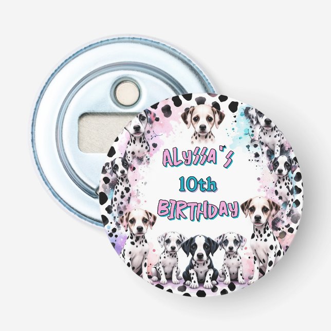 Hund Colorful Dalmatian Puppies Birthday Flasköppnare (Framsidan)