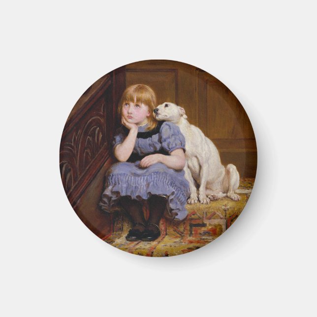 Hund Comforting Girl - "Sympathy" av Riviere Brito Magnet (Framsidan)