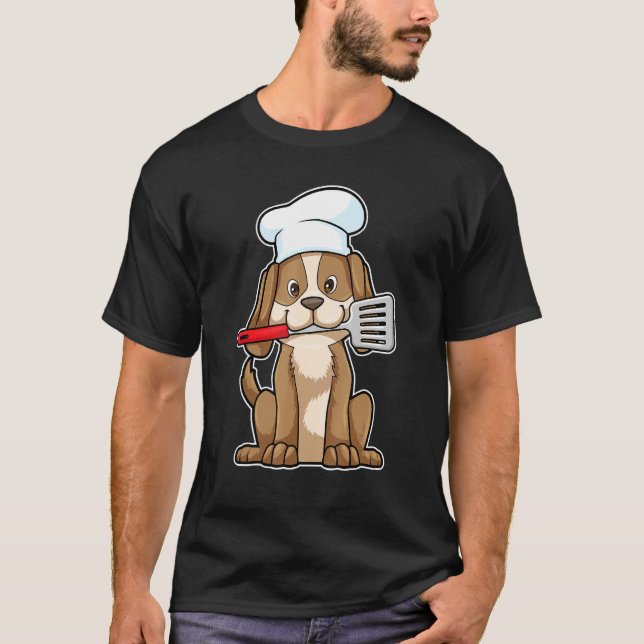 Hund Cook Chef hat Spatula T Shirt (Framsida)