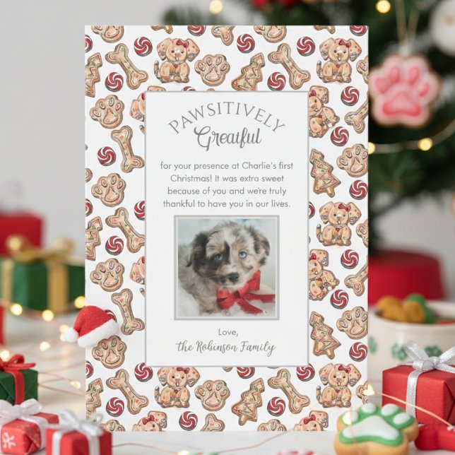 Hund Cookies Puppys första tackkort Tack Kort (Christmas Pawsitively Grateful Puppy 1st Xmas Pet Thank You Cards. Cute Colorful Gingerbread Cookies)
