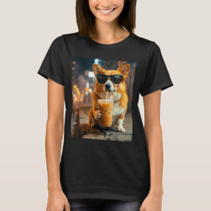 Hund corgi dricker iskaffe rolig djur meme t shirt