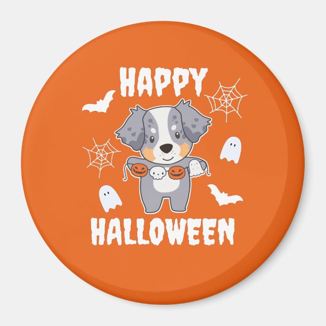 Hund Costume australian shepherd Happy halloween Magnet (Framsidan)
