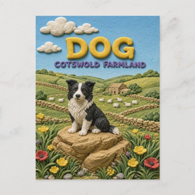 Hund Cotswold Farmland Modern KlayKoo Vykort (Framsida)