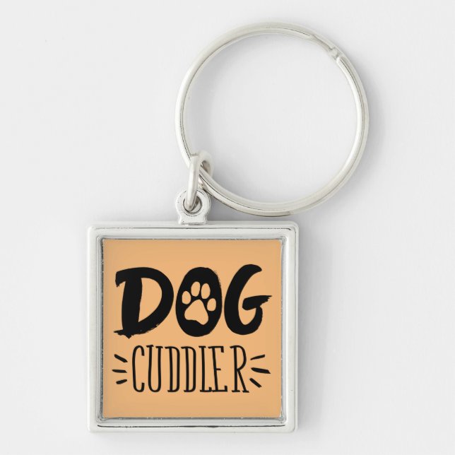 Hund Cuddler Hund Cuddler Drawn Tass Fyrkantig Silverfärgad Nyckelring (Framsidan)