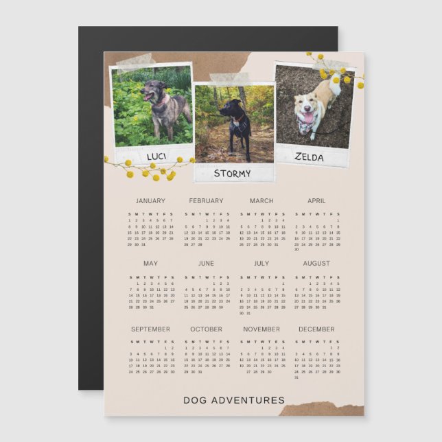 Hund Cute 2023 Magnetic Calendar (Fram/baksida)