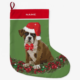 Hund Cute Boxer Santa Stock jul Stor Julstrumpa