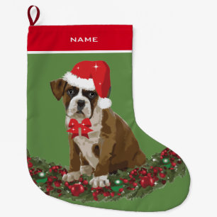 Hund Cute Boxer Santa Stock jul Stor Julstrumpa