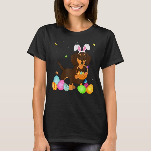 Hund Cute Bunny Dach Shund Eggs Påsk Day T Shirt (Framsida)