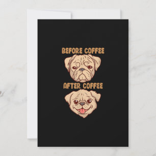Hund Cute Funny Pug Mood före efter kaffe Tack Kort