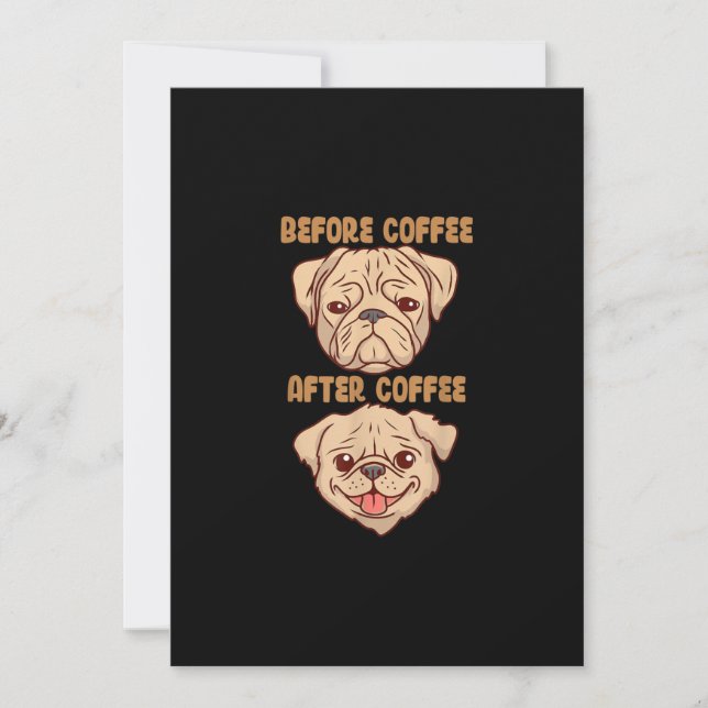 Hund Cute Funny Pug Mood före efter kaffe Tack Kort (Framsida)