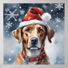 Hund Cute Jul i Santa Hat och Snö Poster