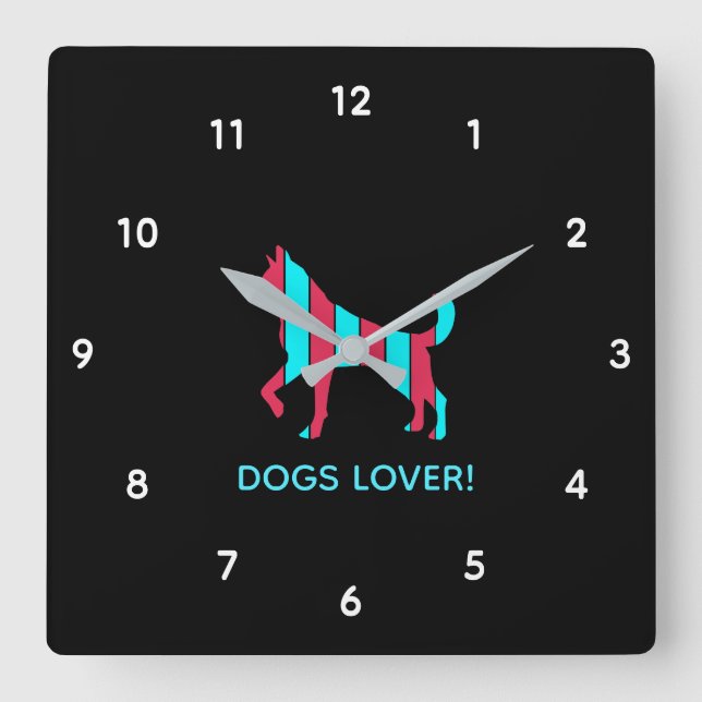 Hund - Cute Pet Art, Blått och rött Abstrakt Djur Fyrkantig Klocka (Framsida)